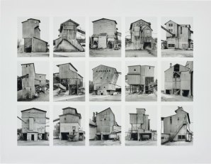 grid of photos of old gravel plant, black and white